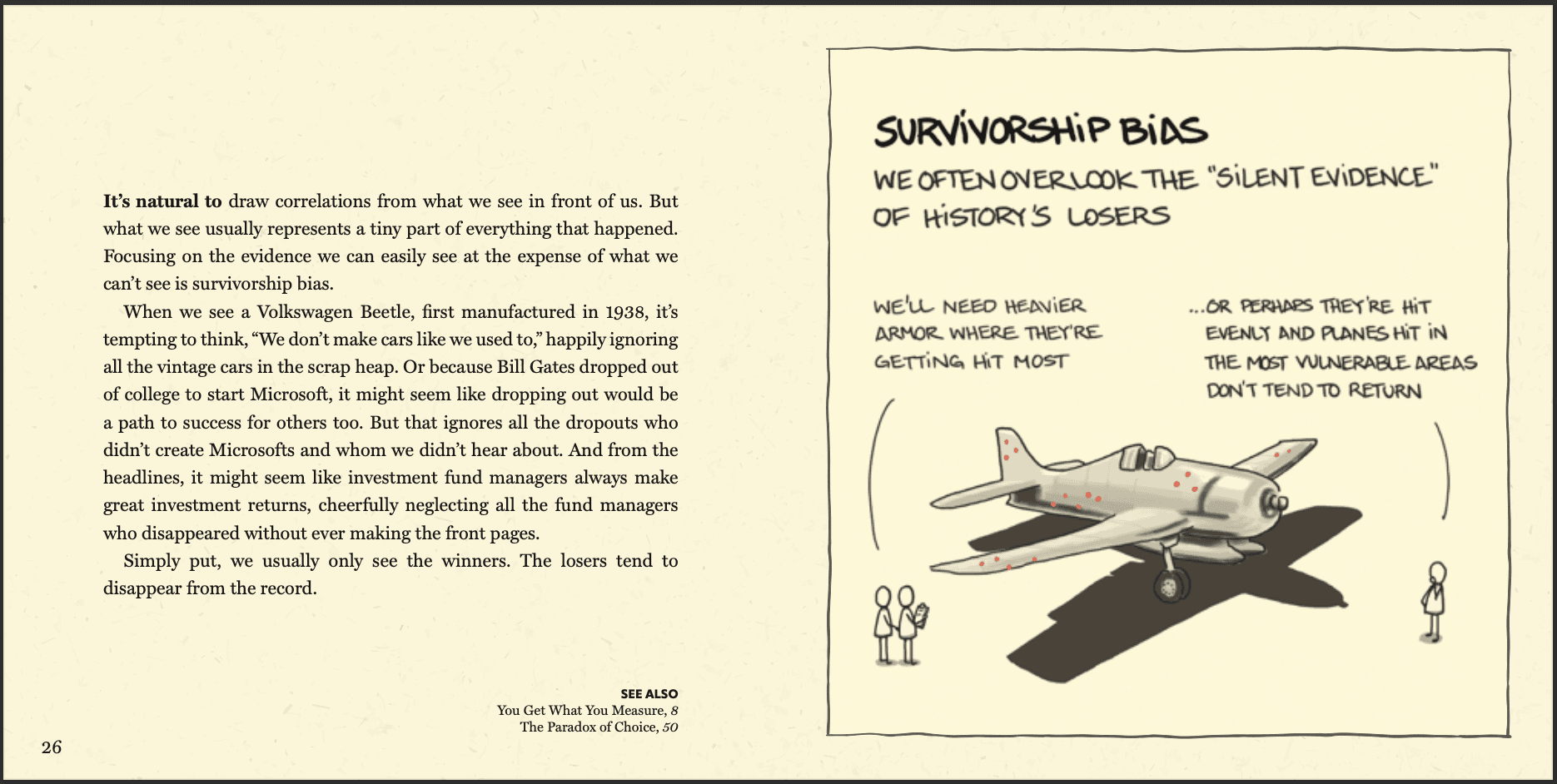 Survivorship Bias - Book page spread from Big Ideas Little Pictures
