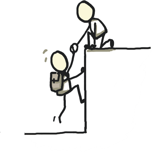 Helping hand — one figure reaching down to help another up